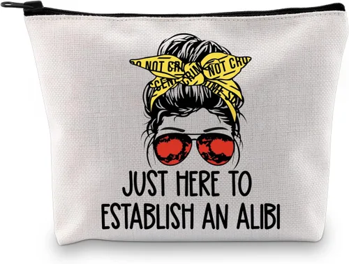 Vista 8 de GJTIM True Crime Gift Seriel Killer Gift Just Here to Establish and Alibi - Bolsa de maquillaje para fanáticos del programa de crimen