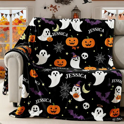 Vista 14 de D-Story Manta de vellón de Halloween, manta de calabaza de otoño para sofá, cama, habitación, regalos de Acción de Gracias para niños y adultos, 50
