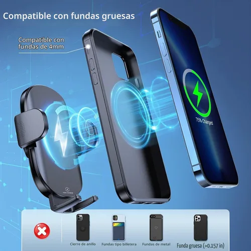 Vista 4 de APPS2Car Cargador inalámbrico de coche de 15 W de carga rápida para coche, cargador de coche inalámbrico para salpicadero, parabrisas, ventilación