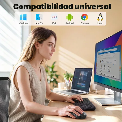 Vista 7 de TECKNET Ratón inalámbrico Bluetooth, receptor USB-A Bluetooth 5.0 y 2.4G, compacto y portátil, clic silencioso, diseño ergonómico simétrico, batería