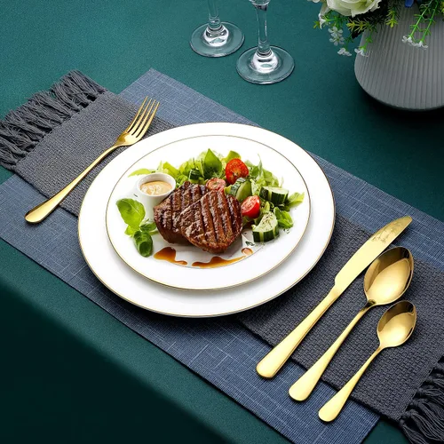 Vista 6 de OGORI - Juego de cubiertos dorados de 24 piezas de acero inoxidable de grado alimenticio, juego de utensilios de cocina para 6, vajilla pulida