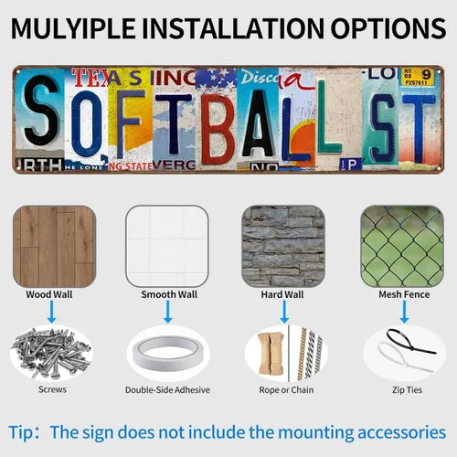 Vista 5 de Letreros de lata de softball Street para decoración del hogar, letrero de softbol para fanáticos de softbol, tono rápido, letrero de calle