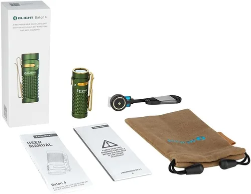 Vista 8 de OLIGHT Baton4 Linterna EDC recargable, luz pequeña brillante verde OD 1300 Lumens, Pocket LED Light, 6 Modes, with MCC Charging Cable, IPX8