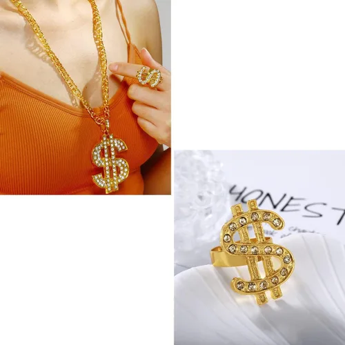 Vista 6 de Votange Disfraces de rapero de los años 80 y 90 para hombres y mujeres, hip hop, grandes cadenas de oro falsas, gafas de sol para fiesta, accesorios