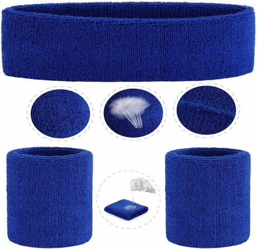 Vista 55 de ONUPGO - Conjunto de diadema y muñequeras deportivas para el sudor, hechas de algodón con bucles, muñequeras, contra humedad