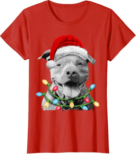 Vista 72 de Pit Bull Santa - Camiseta de perro con luces para árbol de Navidad para niños, Negro, S