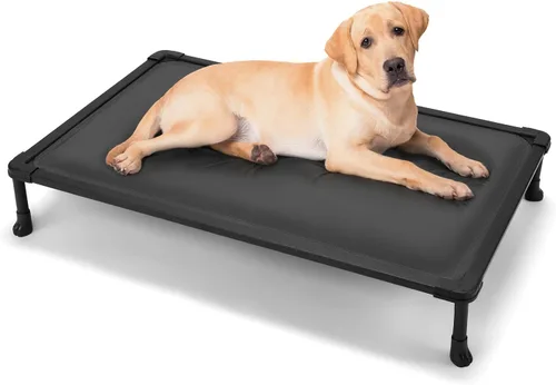 Vista 7 de Veehoo Cama elevada para perros a prueba de mordidas, catre elevado resistente con suave colchón acolchado impermeable relleno de algodón PP, catre