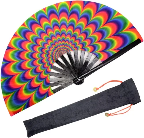 Vista 19 de OMyTea Rave Clack - Ventilador de mano para hombres y mujeres – Ventilador de mano plegable de bambú chino japonés – para EDM, festival de música
