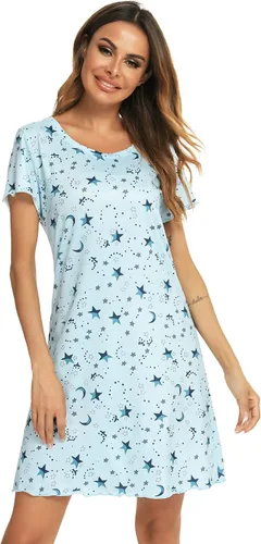 Vista 5 de Camisón de manga corta para mujer, con cuello redondo, con volantes, cómodo camisón