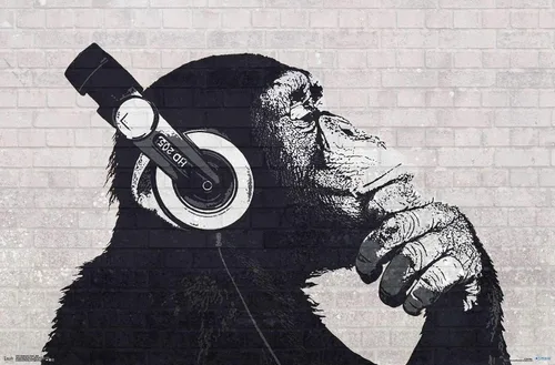 Vista 15 de Trends International Chimp with Headphones on Wall Wall Poster, 14.725" x 22.375", Barnwood Framed Version