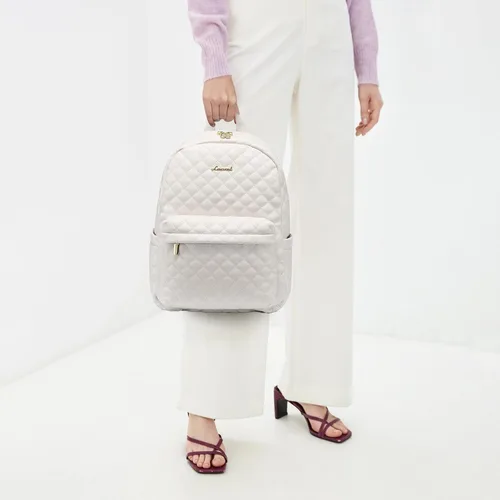 Vista 7 de LOVEVOOK Mochila pequeña acolchada para mujer, mochila de cuero, impermeable, para viajes de trabajo, Beige, Compacto