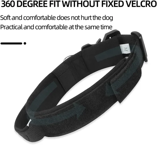 Vista 5 de Collar táctico para perro con asa, collar grueso militar resistente para perros medianos, hebilla de metal de liberación rápida, ajustable y cómodo