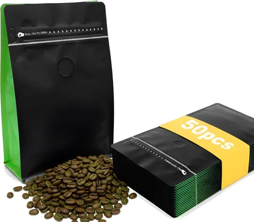 Vista 6 de 50 bolsas de café con válvula, bolsa de granos de café con bolsas con cremallera sellables con calor y granos de válvula, bolsas de almacenamiento