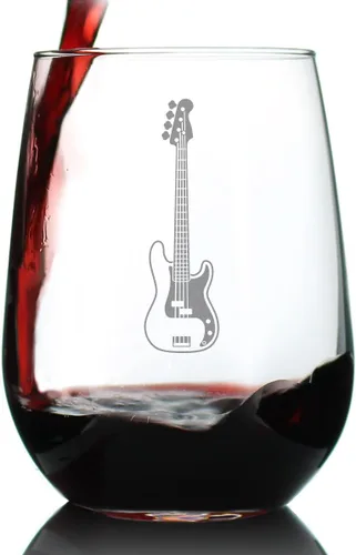 Vista 7 de Custom Electric Bass Personalized Stemless Wine Glass - Music Gifts for Bass Players, Teachers and Musicians that Play Bass Guitar - Large 17 Oz