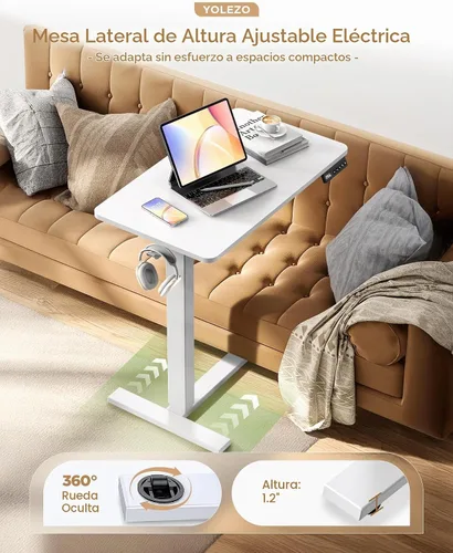 Vista 2 de Mesa eléctrica de 24 x 16 pulgadas, escritorio con ruedas para Blanco