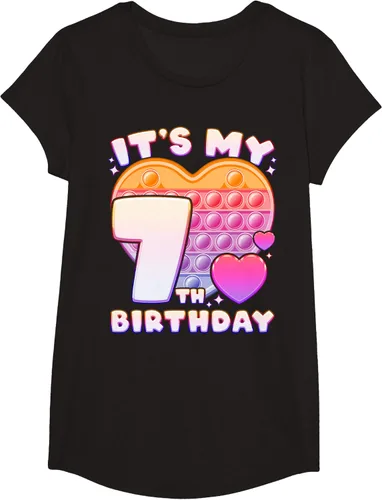 Vista 3 de Pop-it Birthday Girl 7 años de edad, Push it Pop Fidget Bubble Camiseta, Negro