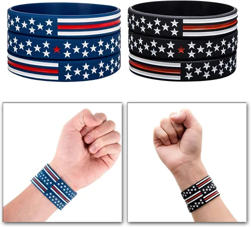Vista 6 de COYOUCO Paquete de 10 pulseras con la bandera estadounidense, fina línea roja, de goma de silicona, para americanismo, patriótico, vacaciones