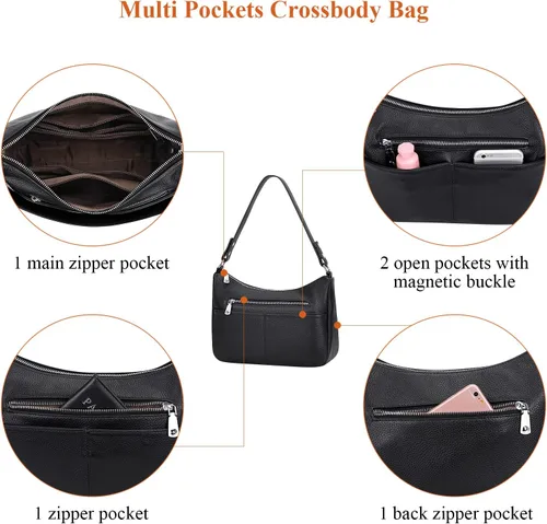 Vista 7 de Over Earth Bolsos de cuero suave para mujer, bolsos cruzados, multibolsillos, bolsas de hombro, bolsa de mensajero, tamaño mediano