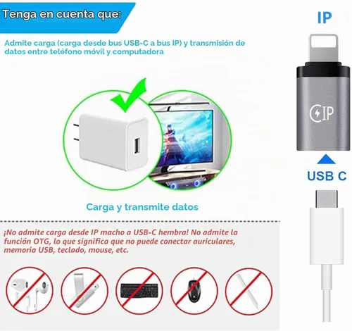 Vista 5 de 2 Tipo C Convertidores hembra a iPhone macho, 2 USB hembra a tipo c macho