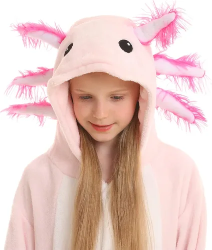 Vista 6 de DELEY Disfraz unisex de una pieza de ajolote teñido anudado para adultos, pijama de Halloween para mujeres y hombres