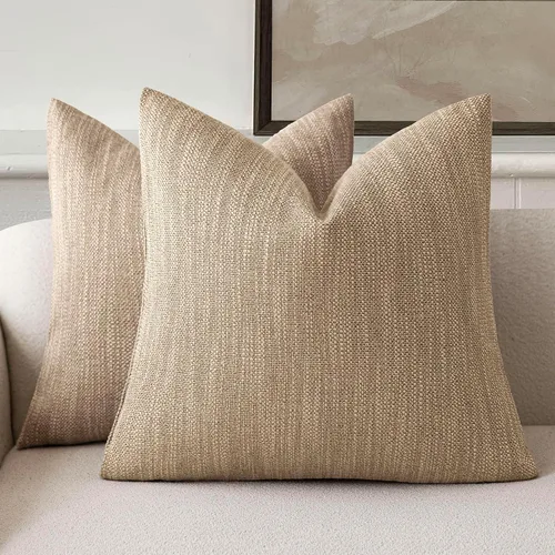 Vista 9 de Foindtower Juego de 2 fundas de almohada decorativas de lino de arpillera con textura, fundas de cojín bohemias de estilo rústico, funda de almohada