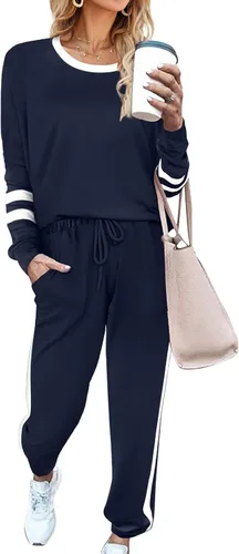 Vista 25 de Aloodor conjunto deportivo de 2 piezas para mujer, con sudadera con cuello redondo, sin botones