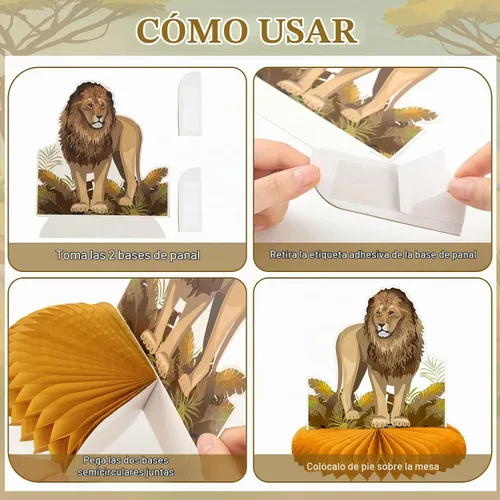 Vista 4 de Shappy 9 centros de mesa de safari africano para mesas, decoración de baby shower, animales de la selva, centros de mesa de panal de abeja
