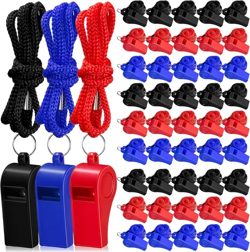 Vista 10 de Flutesan 48 silbatos a granel con cordón deportivo fuerte sonido nítido silbatos para entrenador árbitros entrenamiento emergencia