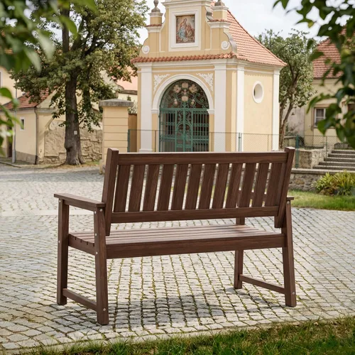 Vista 8 de Banco para exteriores, banco de jardín para 2 personas, banco de patio de madera de polietileno para exteriores, porche y parque (marrón)