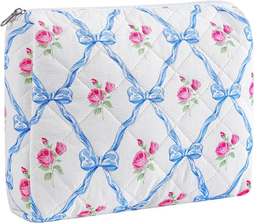 Vista 41 de Bolsa de maquillaje de viaje para mujeres y niñas, bolsa de maquillaje con cremallera, flores florales, organizador de maquillaje, bolsa de tela