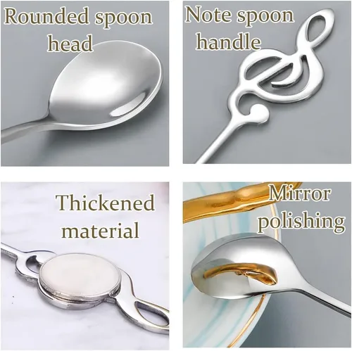 Vista 2 de Cucharas de notas musicales para amantes de la música, regalos para mujeres y hombres, juego de cucharas de café para amantes de costras, regalos