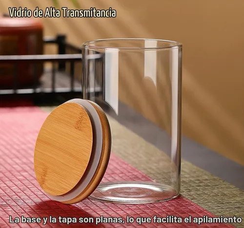 Vista 6 de Tarros de almacenamiento de alimentos de vidrio de 33+17 oz con tapas herméticas, tarro de vidrio transparente con tapa de bambú, recipiente