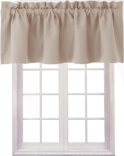 Vista 23 de Hiasan Cortinas opacas con cenefa para oscurecimiento sólido de habitación, cenefas con bolsillo para barra, para ventanas, 42 x 12 pulgadas