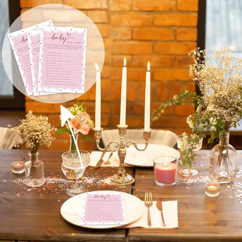 Vista 4 de Tarjetas de juego de peleas familiares para baby shower con tarjeta de respuesta, juegos de baby shower rosa para 30 invitados, tarjetas