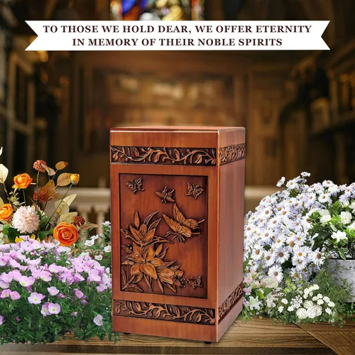Vista 7 de Urna de madera para cenizas para adultos, machos y mujeres, urna decorativa conmemorativa funeraria, recuerdo de ataúd de entierro con bolsa