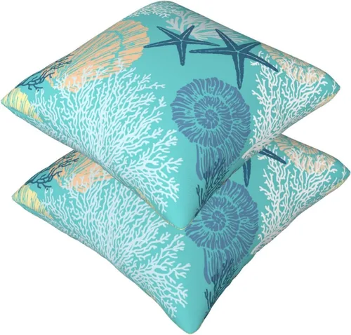 Vista 5 de Fundas de almohada de playa costera 18x18, juego de 2, fundas de almohada decorativas con diseño de estrella de mar y caballito de mar
