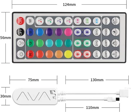 Vista 5 de PAUTIX Tira de luz LED RGB controlador inteligente inalámbrico, control remoto de 44 teclas y control de aplicación, sincronización de música