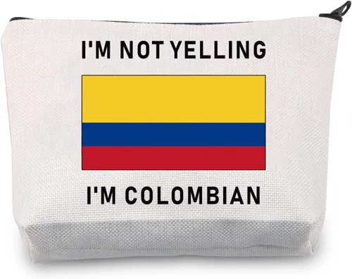 Vista 7 de LEVLO Divertidas bolsas de cosméticos con la bandera de Colombia, recuerdos, no estoy gritando, soy colombiano, bolsas de maquillaje con la bandera