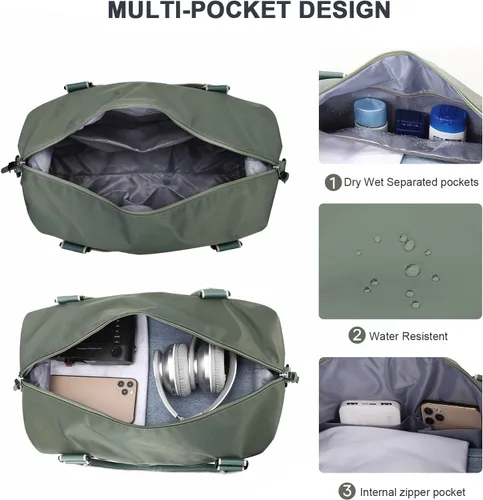 Vista 5 de Weekender Bags for Women,Carry on Bag,Overnight Bag with Trolley Sleeve,Sports Tote Bag,Travel bag for Women, Dark Green