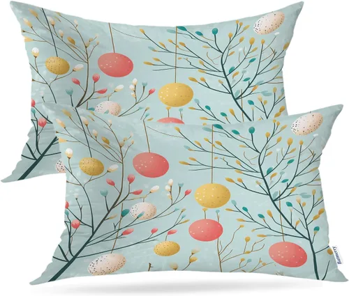 Vista 406 de Batmerry Autumn Pumpkin Templeton Throw Pillow Covers, Green Leaves Paths Forests Decorative Pillow Covers Digital Printing Blended for Couch Sofa