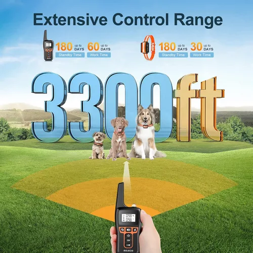Vista 3 de ROJECO Collar de choque para perros para 2 perros con control remoto de 3300 pies, IPX7 impermeable, collar de choque recargable para perros