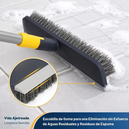 Vista 3 de Yocada Cepillo de Fregar Suelos Mango Telescópico 2 en 1 Cepillo Raspador Cerdas Rígidas Fregador de Ducha para Limpiar Patio Baño Garaje Cocina