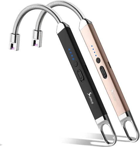 Vista 8 de SUPRUS Encendedor USB recargable de arco eléctrico con interruptor de seguridad, cuello flexible de 360°, parrilla sin llama, encendedores largos