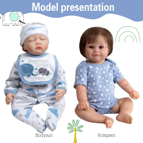 Vista 5 de Reborn Dolls - Ropa de bebé niño de 5 piezas, ropa de elefante para muñecas recién nacidas de 20 a 22 pulgadas Reborn Baby Doll Clothes Boy with
