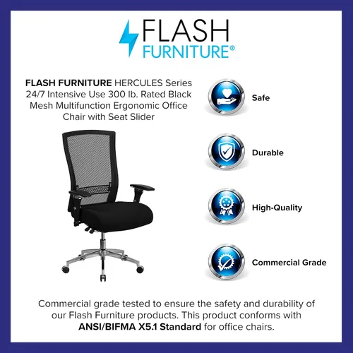 Vista 2 de Flash Furniture HERCULES Series 24/7 Uso Intensivo 300 lb. Silla de oficina ergonómica multifunción de malla negra con deslizador de asiento
