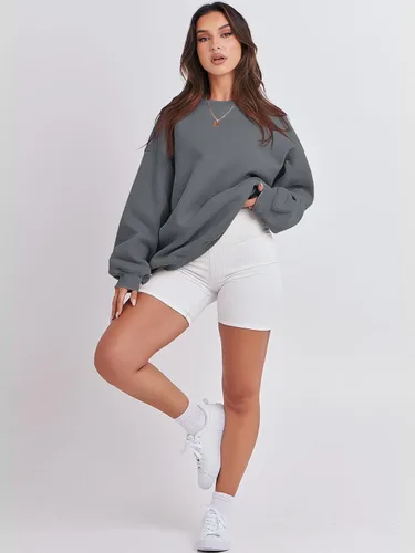 Vista 4 de ANRABESS Sudadera de manga larga para mujer, casual, cuello redondo, ajuste holgado, sudadera con capucha de forro polar para otoño