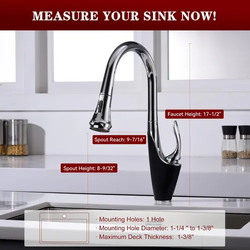Vista 2 de sumerain Grifo de cocina de un solo orificio con rociador extraíble, grifo de fregadero de cocina de acero inoxidable de una sola manija, cromo