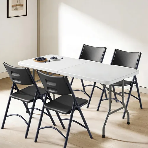 Vista 9 de Paquete de 4 sillas plegables, sillas plegables portátiles para exteriores con marco de acero, capacidad de 500 libras, sillas plegables de plástico