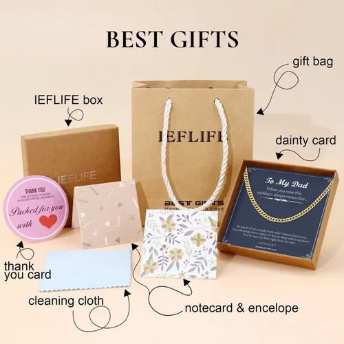 Vista 7 de IEFLIFE Cadena cubana de regalo para hombres, negrooroplata, cadena de eslabones cubanos gruesos, regalos para hombres, él, día del padre