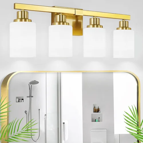 Vista 11 de Juego de 2 apliques de pared para baño, 1 luz negra, apliques de pared modernos para interiores con pantallas de vidrio blanco, lámpara de pared